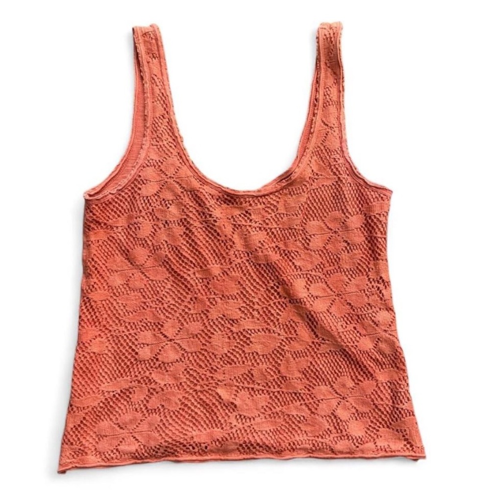 Cottagecore Boho Free People Burnt Orange Crochet Front Cotton Tank Top